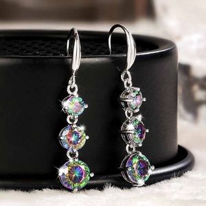 Any 2/$20! Mystic Rainbow Triple Crystal Drop Earrings